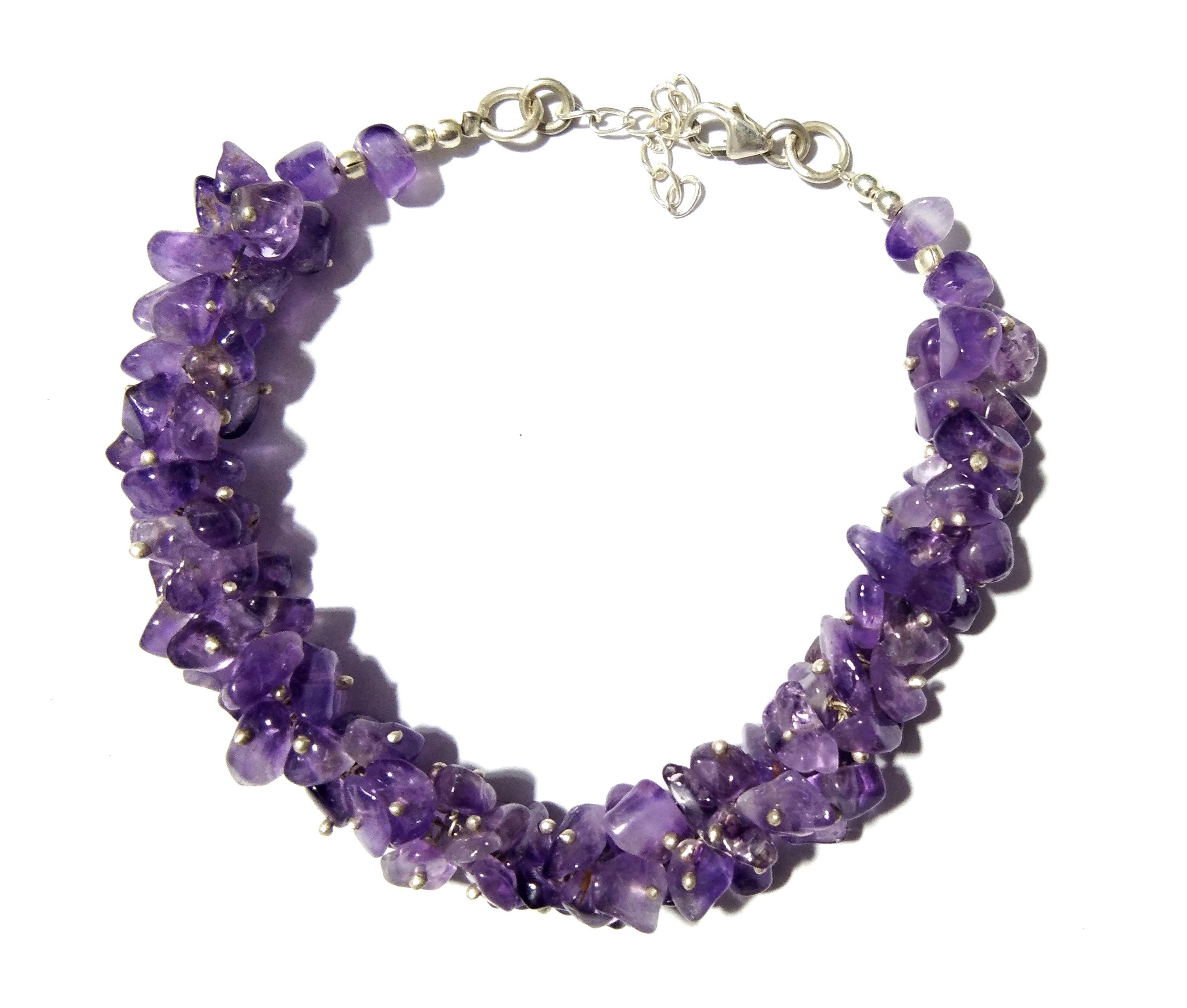 Amethyst Raw With 925 Silver Beaded Bracelet, Rough Crystal Jewelry, Gemstone Bracelet, Anxiety Healing Crystal Bracelet, Birthstone Jewelry